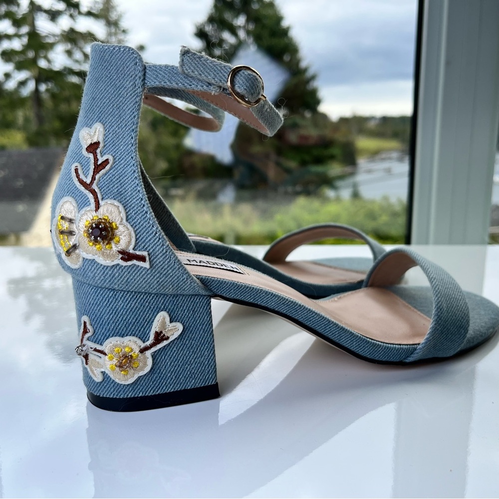 Steve Madden Blue Floral Embroidered Heels